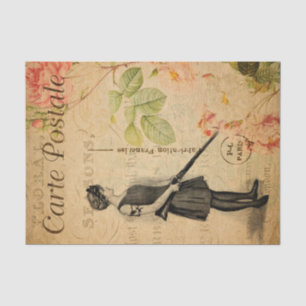 Papier Mousseline Femme vintage aux fleurs florales de pistolet Fran