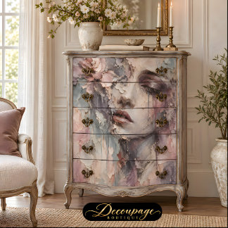 Papier Mousseline Femme Vintage Fleurs au Pastel Découpage