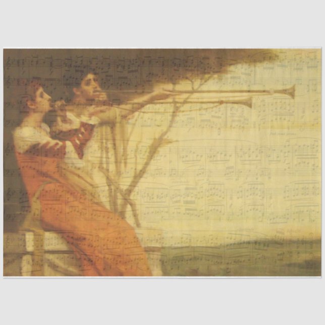 Papier Mousseline Femmes jouant de trompettes papier de tissu musica (Recto)