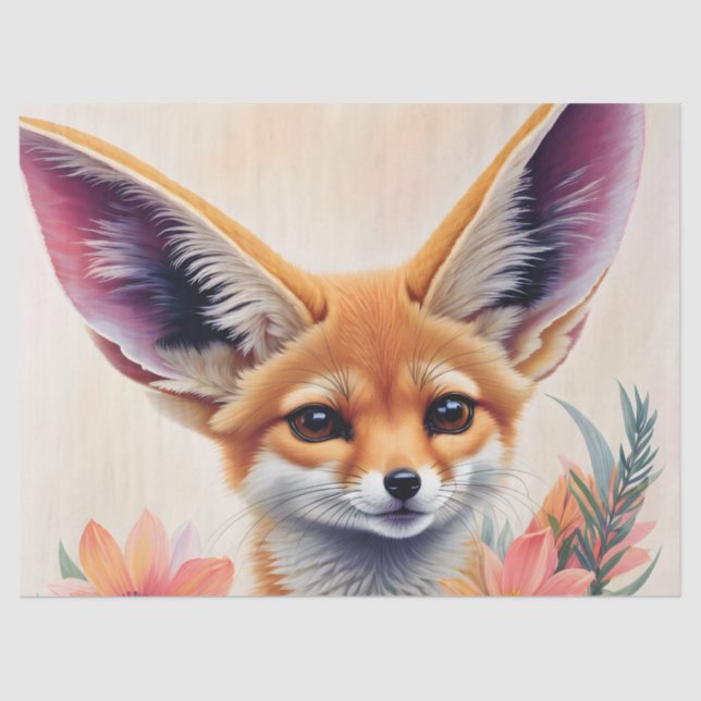 Papier Mousseline Fennec Fox Floral Art (Recto)