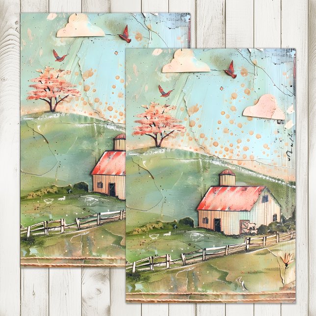 PAPIER MOUSSELINE FERME BLANCHE EN PASTELS DÉCOUPAGE PAPIER TISSU (WHIMSICAL FARM IN PASTELS DECOUPAGE TISSUE PAPER)