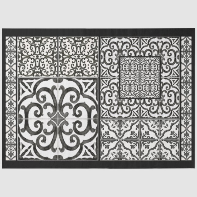Papier Mousseline Ferme Carrelage noir et blanc Mobilier Découpage (Recto)
