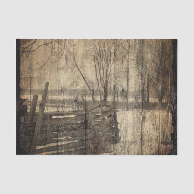 Papier Mousseline Ferme de clôture à bois ancienne du pays occidenta (Recto)