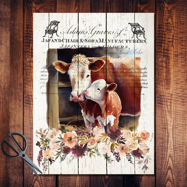 Papier Mousseline Ferme Floral Hereford Cows (Créateur téléchargé)