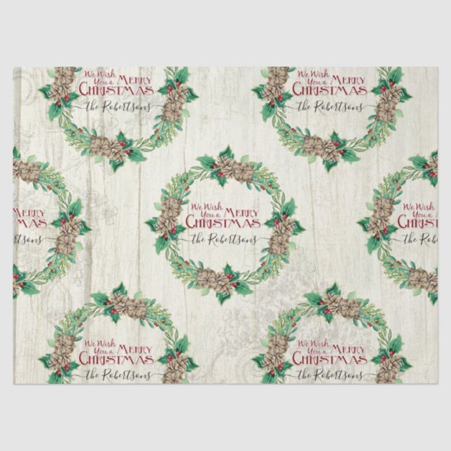 Papier Mousseline Ferme Joyeux Noël Wreath Pine Cone Famille (Recto)
