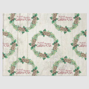 Papier Mousseline Ferme Joyeux Noël Wreath Pine Cone Holly 