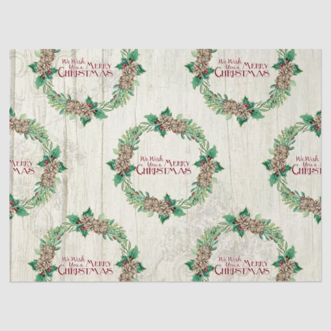 Papier Mousseline Ferme Joyeux Noël Wreath Pine Cone Holly (Recto)