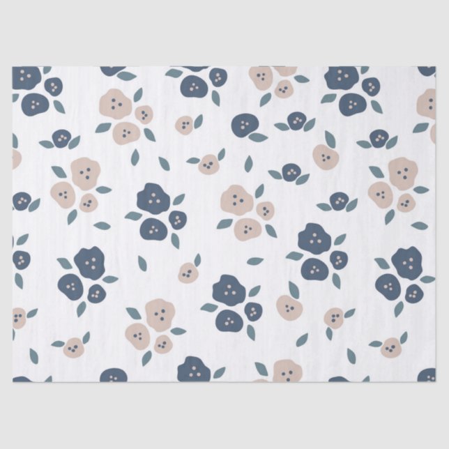 Papier Mousseline Ferme Pays Floral Bleu Tan Rustique (Recto)