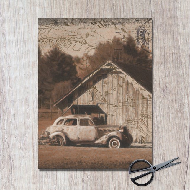 Papier Mousseline Ferme rustique Grange Vintage Voiture Découpage (Créateur téléchargé)