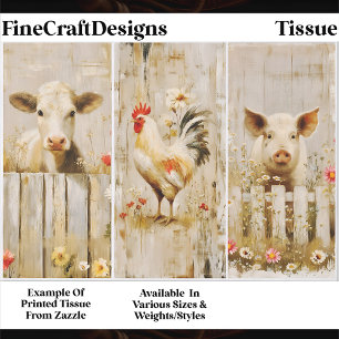 Papier Mousseline Ferme Rustique Vache Coq Porc FD1 Découpage