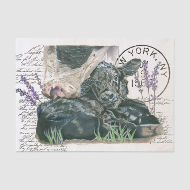 Papier Mousseline Ferme Shabby Chic Vache avec Calf (Recto)