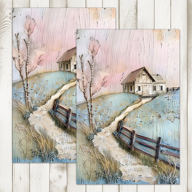 PAPIER MOUSSELINE FERME SHABBY DANS PASTELS DÉCOUPAGE TISSUE PAPIER (SHABBY FARMHOUSE IN PASTELS DECOUPAGE TISSUE PAPER)
