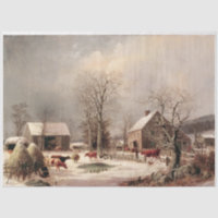 Ferme vintage dans la peinture d'hiver Découpage