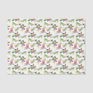 Papier Mousseline Festif Aquarelle Holly Noël Motif