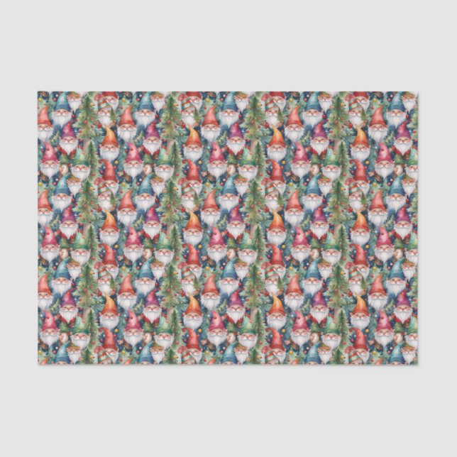 Papier Mousseline Festif carrelé gnome de Noël (Recto)