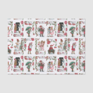 Papier Mousseline Festif Enfants victoriens avec voeux de Noël