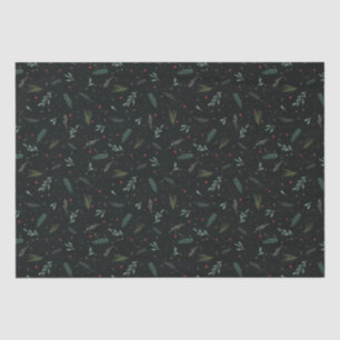 Papier Mousseline Festif Feuilles de Noël Berries Botanical Black