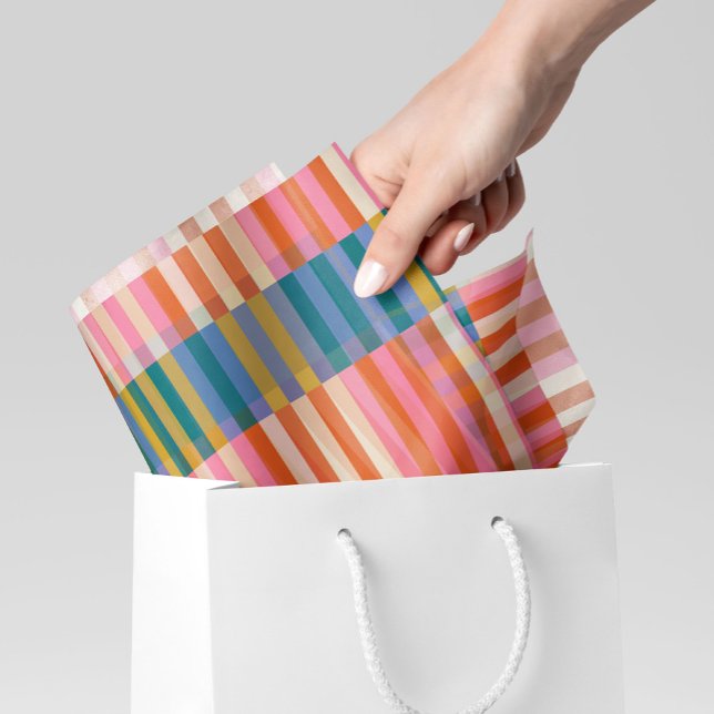 Papier Mousseline Festif moderne Plaid Orange, Rose, Bleu & Vert (Créateur téléchargé)