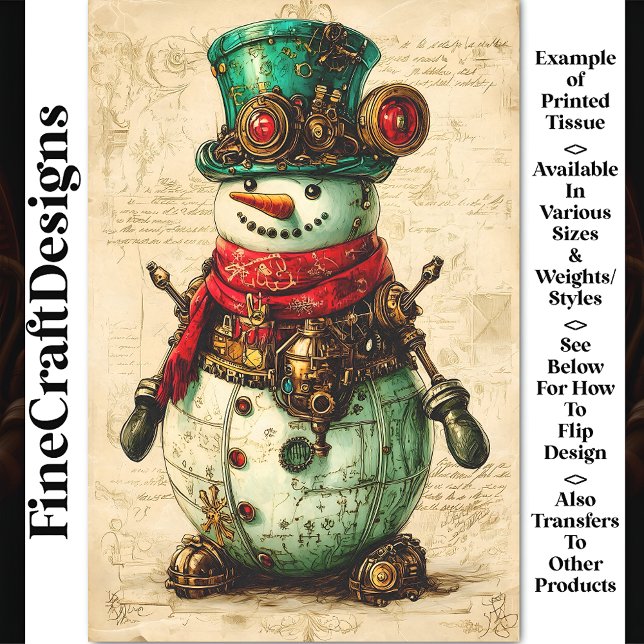 Papier Mousseline Festif Snowman Steampunk Vibe BL1 Decoupage (Créateur téléchargé)