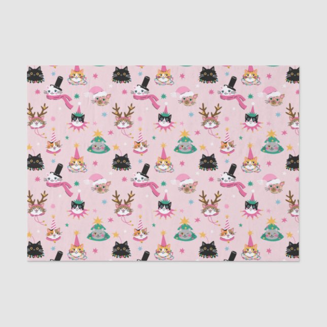 Papier Mousseline Festive Chat Faces en Motif Casquette de vacances (Recto)