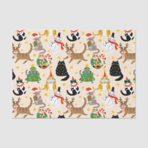 Papier Mousseline Festive Chats Motif de Noël
