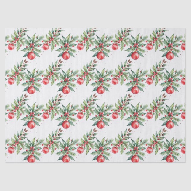 Papier Mousseline Festive Christmas Garland in Watercolor (Recto)
