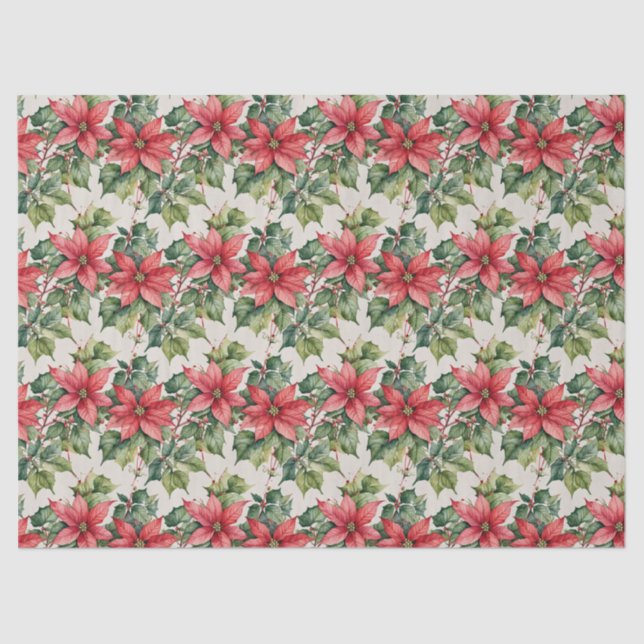 Papier Mousseline Festive Christmas Poinsettia in Watercolor (Recto)