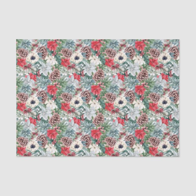 Papier Mousseline Festive Foliage Floral Noël Motif de vacances (Recto)