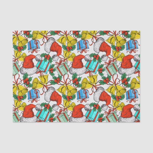 Papier Mousseline Festive Noël cloches Casquettes et cadeaux (Recto)