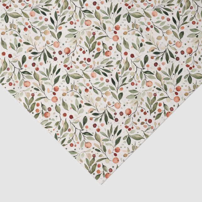 Papier Mousseline Festive Noël vert Berries rouges (Détail)