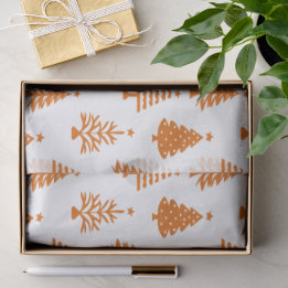 Papier Mousseline Festive Orange and White Christmas Tree Pattern