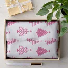 Papier Mousseline Festive Pink and White Christmas Tree Pattern
