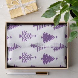 Papier Mousseline Festive Purple and White Christmas Tree Pattern