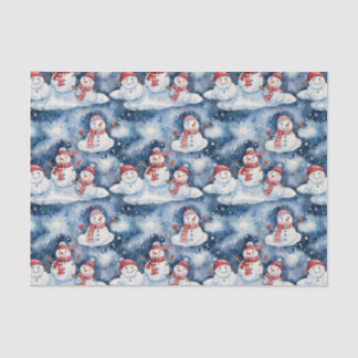 Papier Mousseline Festive Snowman Pattern in Watercolor