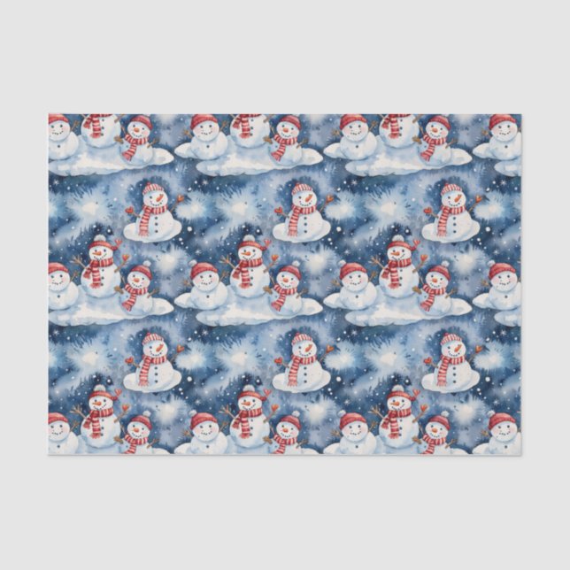 Papier Mousseline Festive Snowman Pattern in Watercolor (Recto)