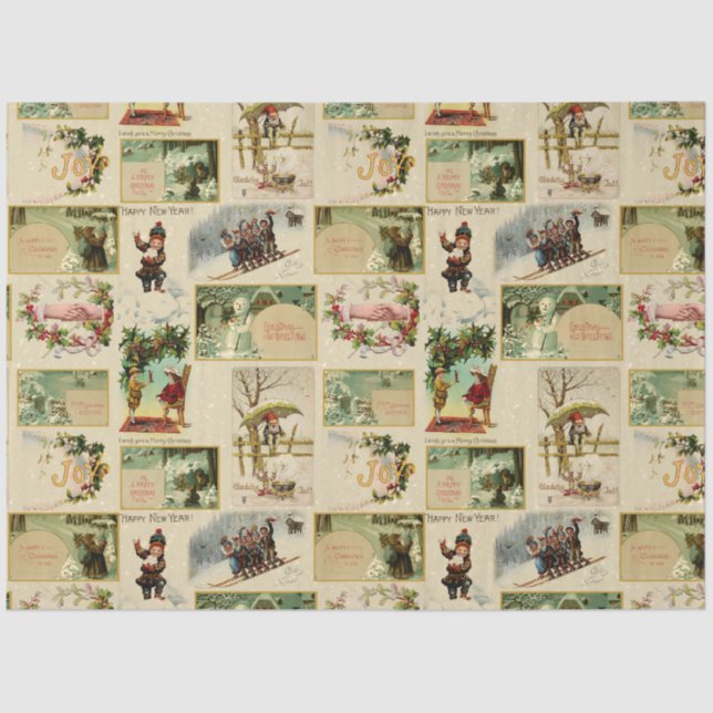 Papier Mousseline Festive Vintage hiver Ephémère Collage (Recto)