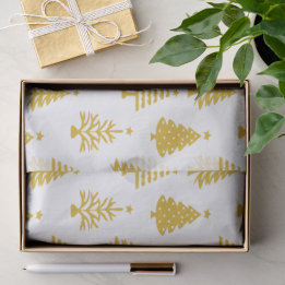Papier Mousseline Festive Yellow and White Christmas Tree Pattern