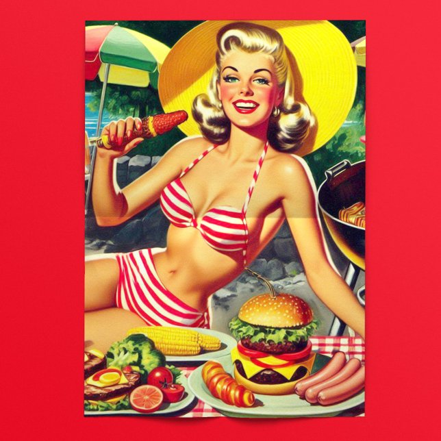 Papier Mousseline Fête au bord de la piscine barbecue rétro Pinup (Créateur téléchargé)