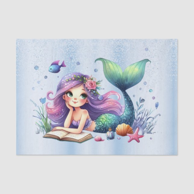 Papier Mousseline Fête d'anniversaire aquarelle Sirène Mer Vie migno (Recto)