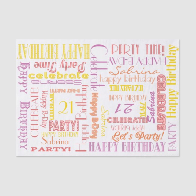 Papier Mousseline Fête d'anniversaire ! Pastels Chaleureux NOM et ÂG (Recto)