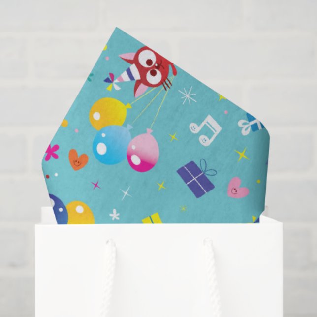 Papier Mousseline Fête d'anniversaire sarcelle  (Sac cadeau)