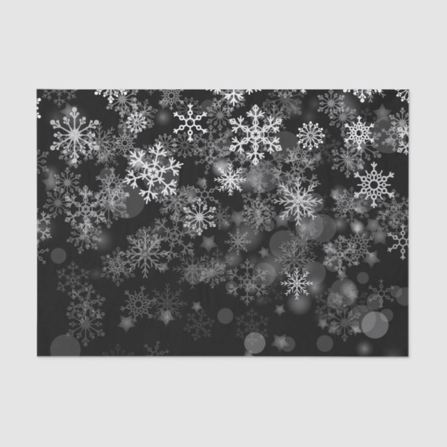 Papier Mousseline Fête de Noël Black White Snowflon (Recto)