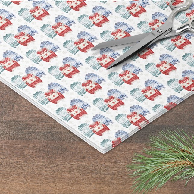 Papier Mousseline Fête de Noël du Pull Moche (Festive Ugly Sweater Pattern Christmas Tissue Paper )