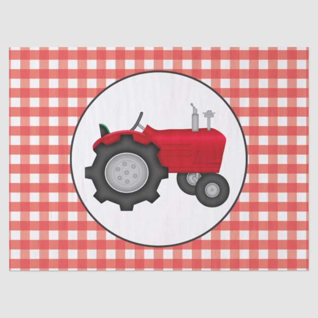 Papier Mousseline Fête de tracteur rouge pays en vichy tissu de styl (Recto)