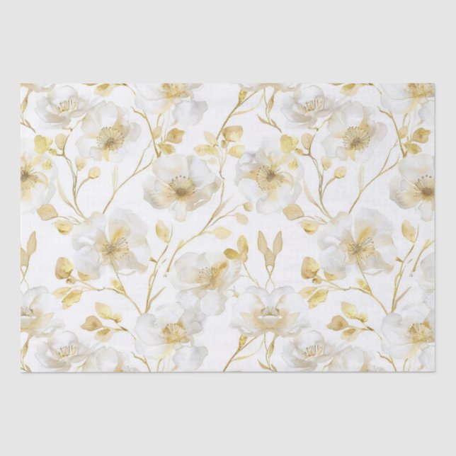 Papier Mousseline Fête des mariées florale romantique chic or blanc (Recto)