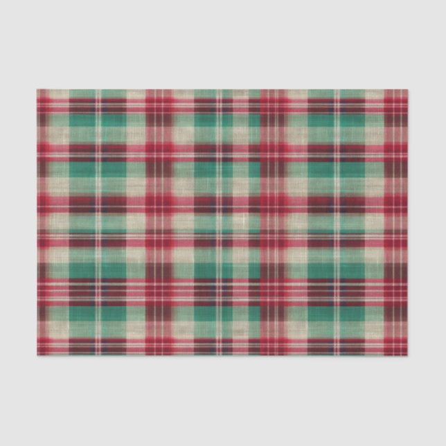 Papier Mousseline Fêtes Crème Rouge Vert Trappe Plaid (Recto)