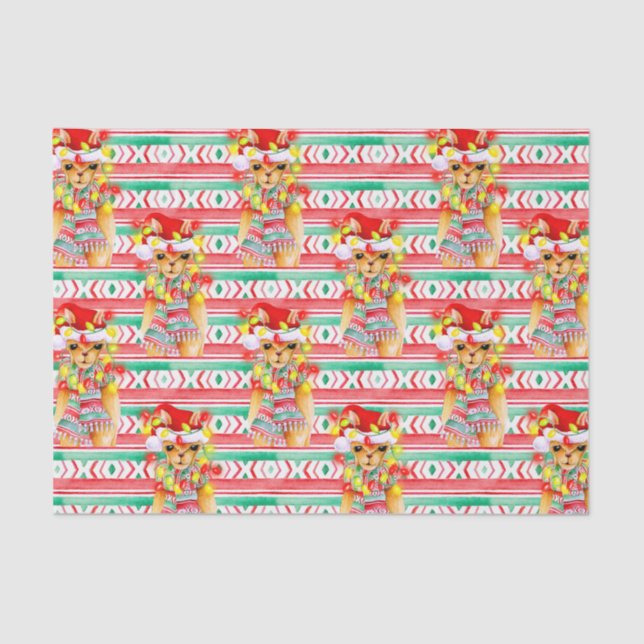 Papier Mousseline Fêtes de Noël Llama aquarelle motif (Recto)
