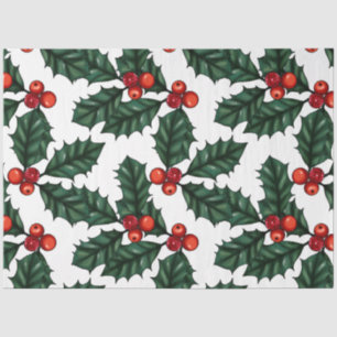 Papier Mousseline Fêtes vertes de Noël Holly et Winter Berries