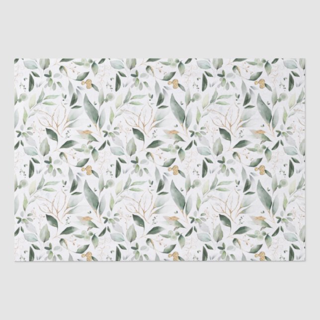 Papier Mousseline Feuillage de verdure feuilles dorées (Recto)