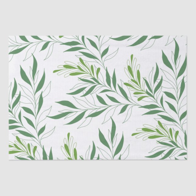 Papier Mousseline Feuillage De Verdure Motif Élégant Vert Et Blanc (Recto)